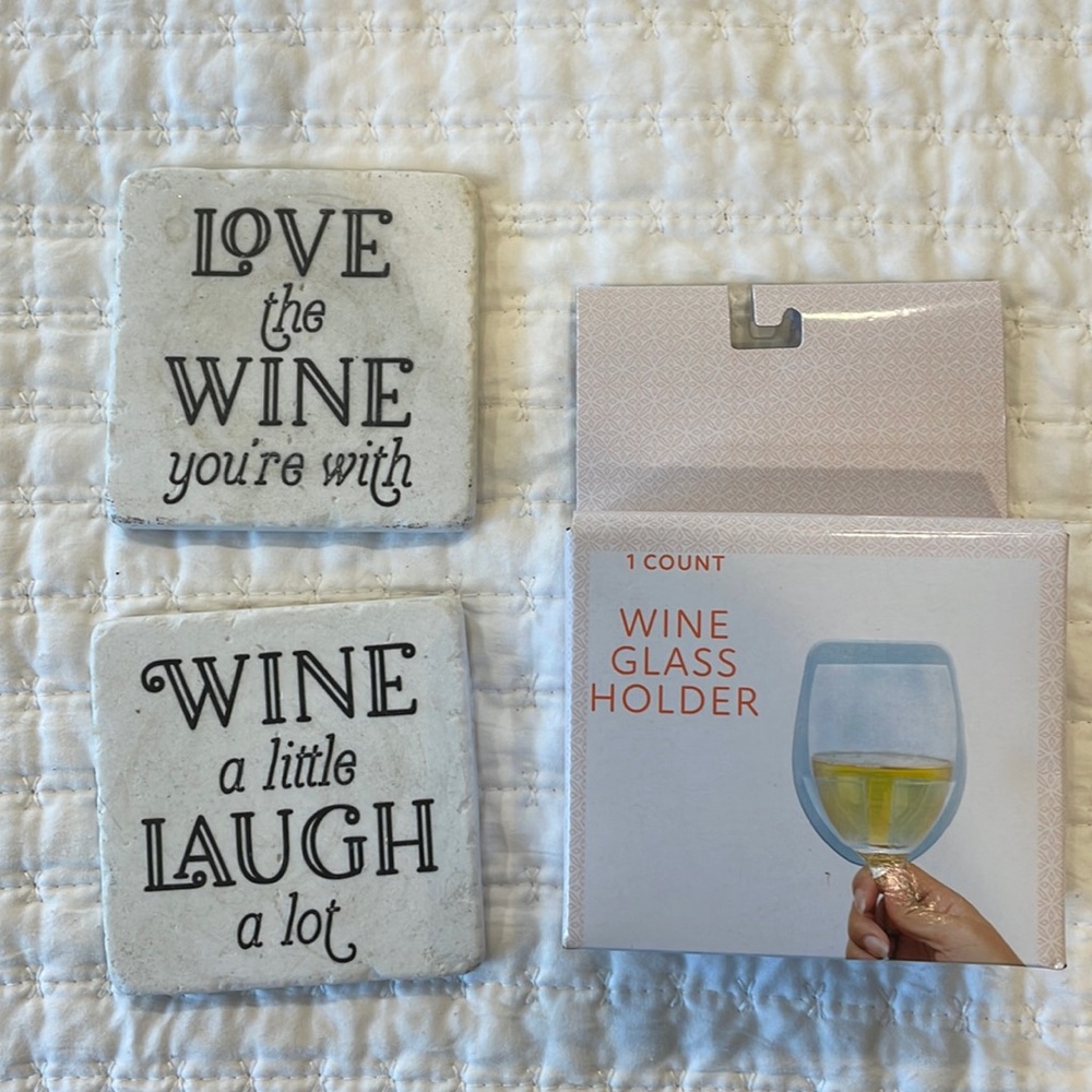 NWT- Coasters and wine glass holder